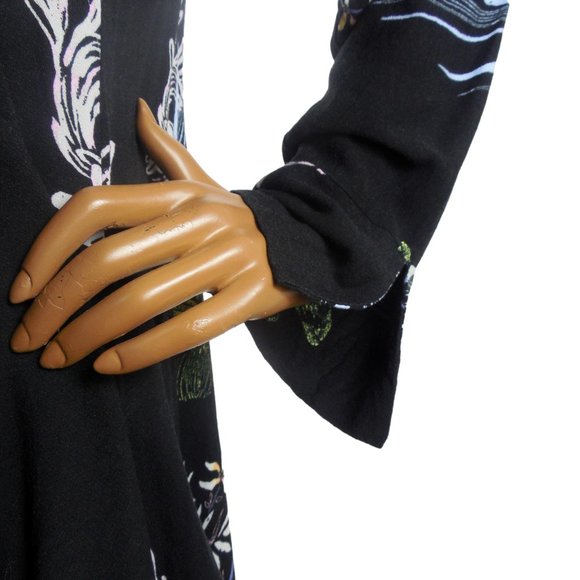 FREE PEOPLE Top M Black Floral Tunic Shirt Tie Cold Shoulder Long Sleeves Casual - Picture 5 of 13